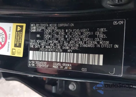 2009 Toyota Highlander z USA, uszkodzony, nr VIN JTEES41A092136236